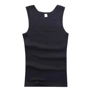débardeur homme coton col carré bleu marine - image 10