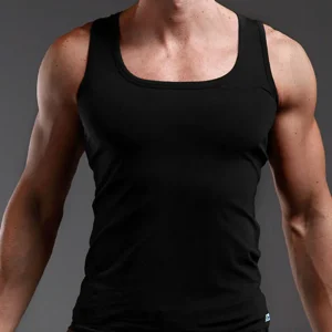 débardeur homme coton col carré noir - autre angle